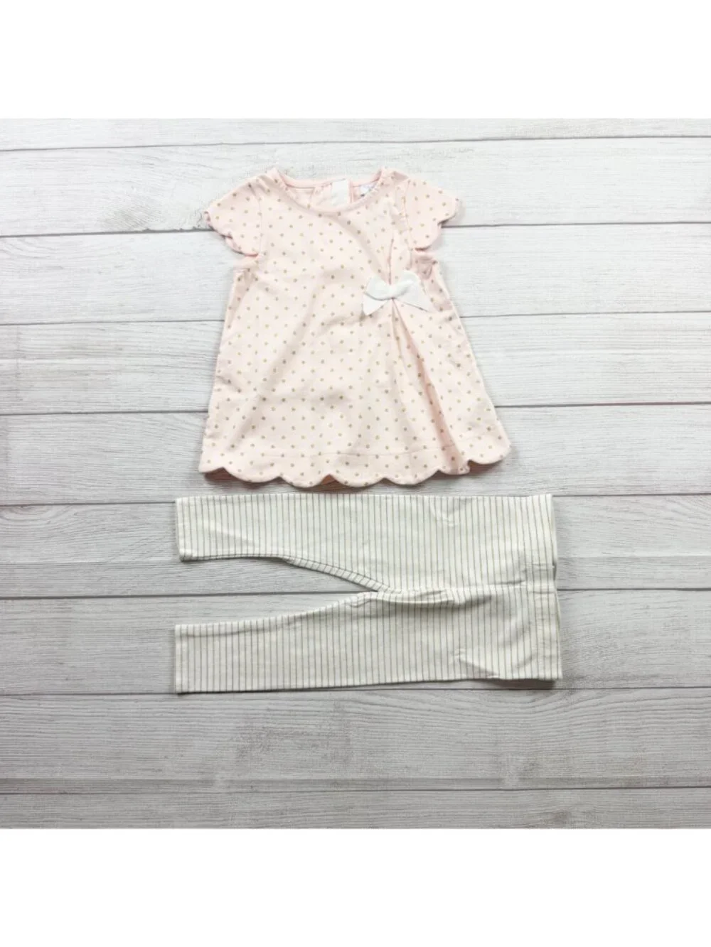 Tahari Baby Girls Polka Dot Dress Stripe Leggings Outfit Set 18-24 Months